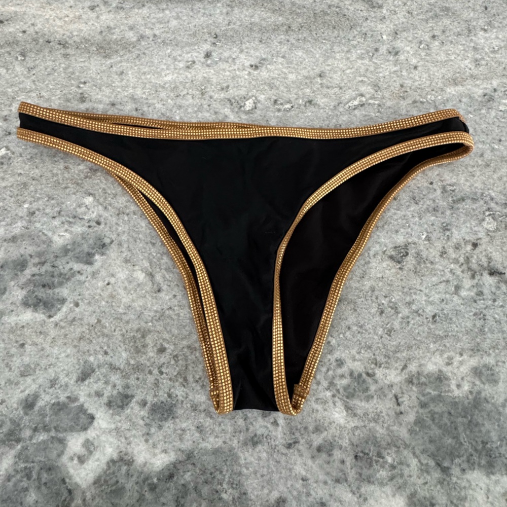 aerie Black Bikini Bottom with Gold Trim (Size Small)